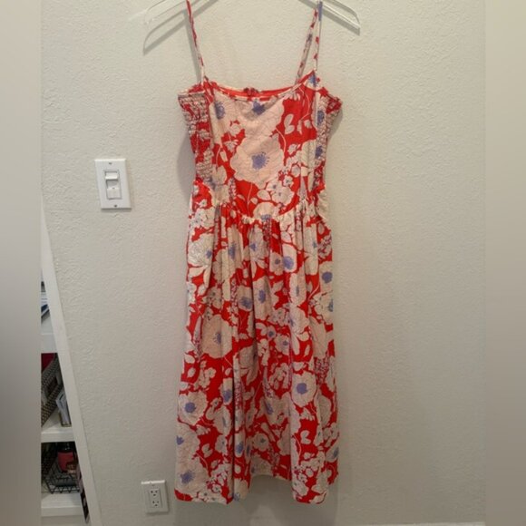ANTHROPOLOGIE MAEVE Sleeveless Square-Neck Drop-Waist Midi Dress Red Floral S - Picture 3 of 9